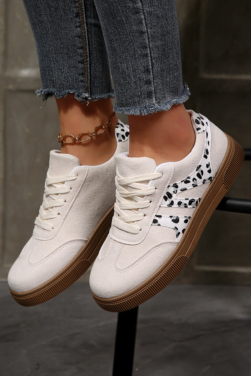 Load image into Gallery viewer, DLLSHOE 82 - White Suede Leopard Color Block Trim Lace-up Casual Shoes
