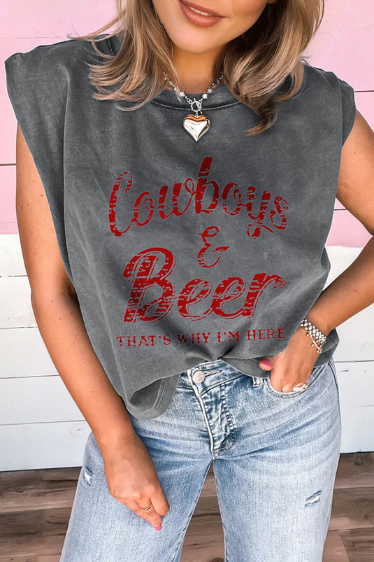 DLLS352 - Ladies Sleet Cowboy & Beer Western Graphic Mineral Wash Tank Top