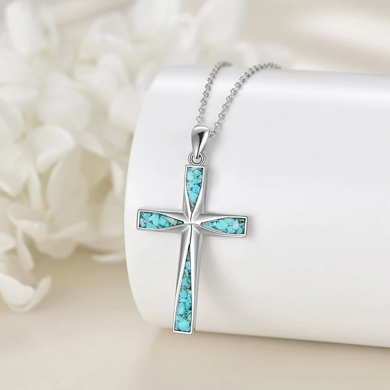 Load image into Gallery viewer, TMNK11 - Stainless Steel Turquoise Inlay Cross Necklace
