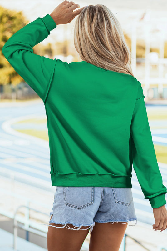 DLLS663 - Ladies Bright Green Oversize Drop Shoulder Reversible Mock Neck Sweatshirt