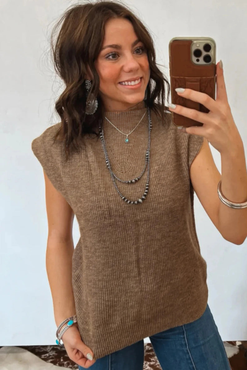 Load image into Gallery viewer, DLLS557 - Ladies Light French Solid Color Ribbed Mock Neck Sleeveless Sweater
