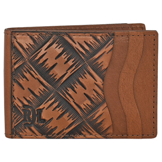 23225880M7 - Red Dirt Bifold Card Case XL Basketweave Tooling W/Laced Leather Edge