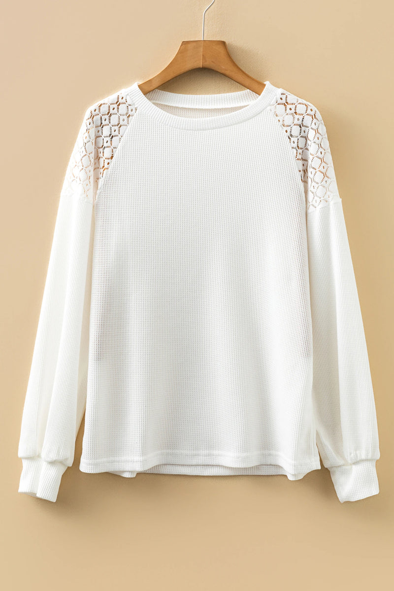 Load image into Gallery viewer, DLLS206 - Ladies White Lace Long Sleeve Textured Pullover
