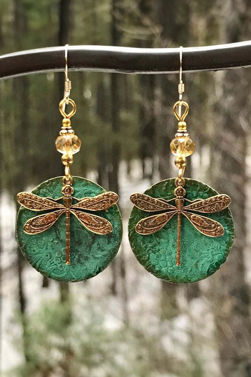 Load image into Gallery viewer, DLLER 15 - Dark Green Retro Dragonfly Hook Drop Earrings
