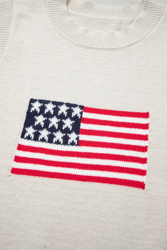 DLLS595 - Ladies Parchment American Flag Sleeveless Sweater