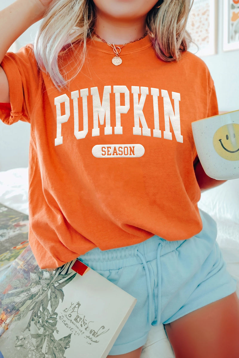 Load image into Gallery viewer, DLLS800 - Ladies Orange PUMPKIN SEASON Letter Print Relaxed T Shirt

