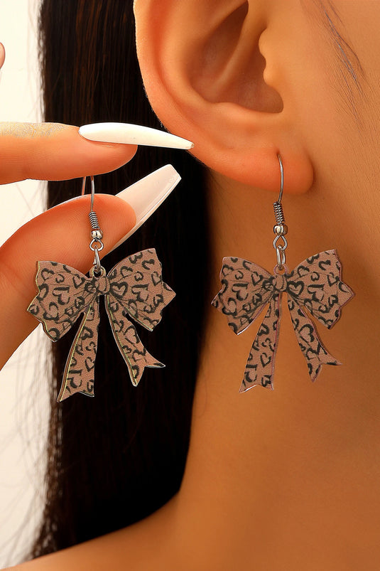 DLLER 26 - Cinnamon Stylish Leopard Printed Bow Stainless Hook Earrings