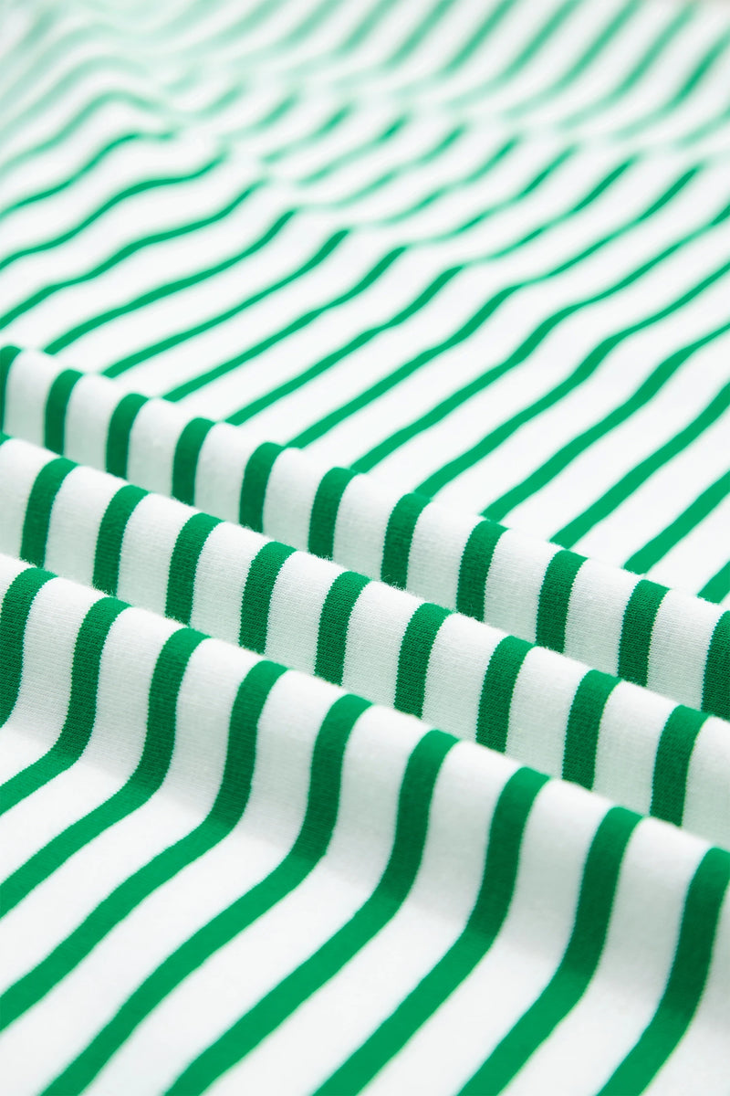 Load image into Gallery viewer, DLLS507 - Ladies Green Stripe Floral Puff Sleeve Patchwork Round Neck Loose Top
