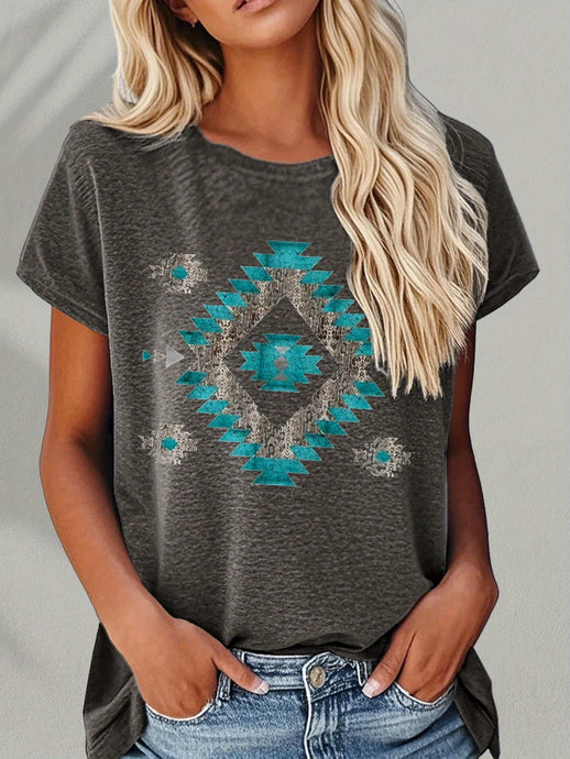 TMTSHT121 - Ladies Grey Geometric Diamond Print T Shirt