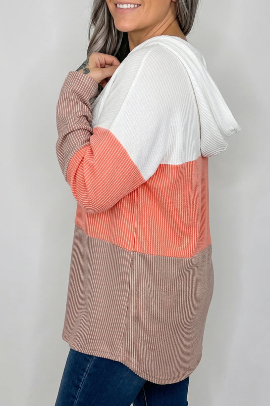 DLLS717 - Ladies Gold Flame Ribbed Colorblock Hooded Pullover Long Sleeve Top