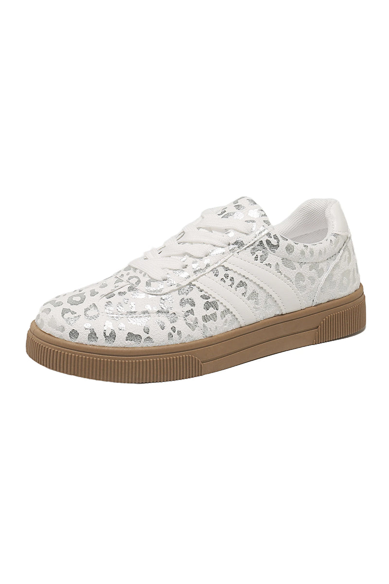 Load image into Gallery viewer, DLLSHOE 95 - Silvery Metallic Leopard Print Lace Up Flat Shoes
