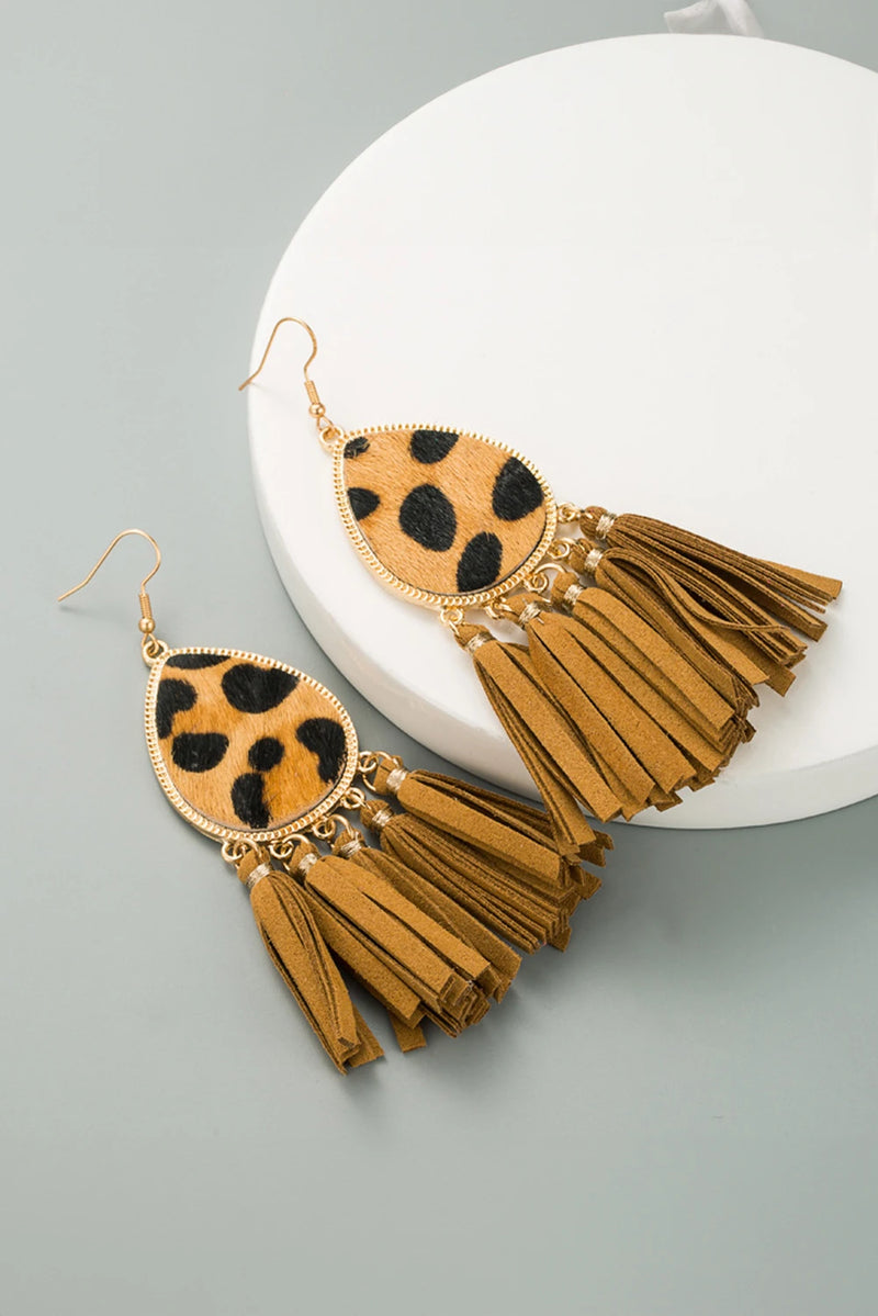 Load image into Gallery viewer, DLLER 17 - Honey Gold Boho Leopard Print Tasseled Hook Earrings
