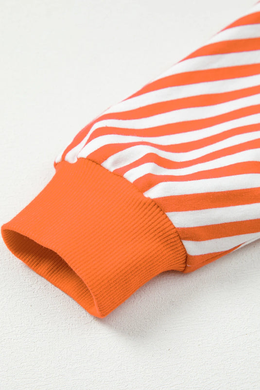 DLLS422 - Ladies Orange Stripe Exposed Seam Drop Shoulder Casual Pullover Top