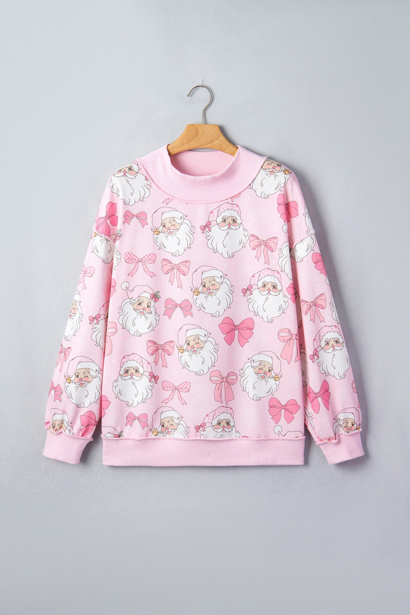 Load image into Gallery viewer, DLLS947 - Ladies Pink Abstract Santa Print Drop Shoulder High Neck Sweatshirt
