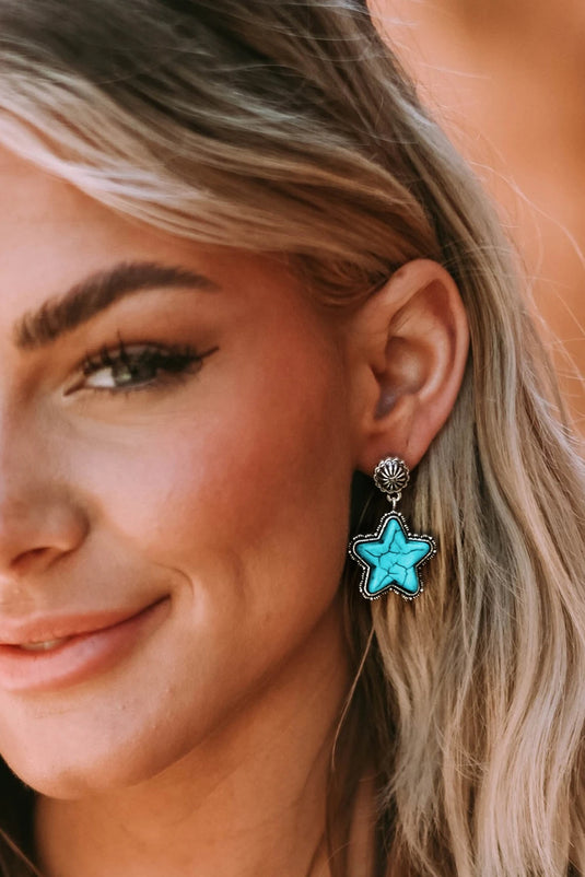 DLLER 2 - Green Star Dangle Antique Studded Western Earrings