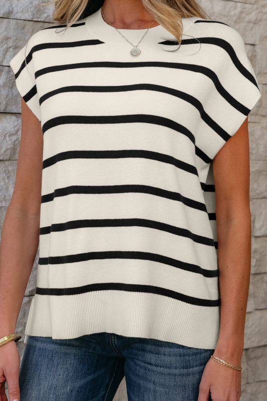 DLLS550 - Ladies White Side Slits Crewneck Short Sleeve Sweater Tee