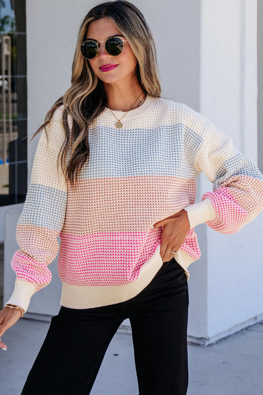 DLLS833 - Ladies Light Blue Drop Shoulder Round Neck Long Sleeve Pullover Sweater
