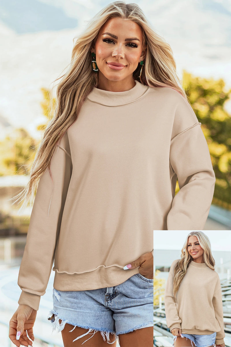 Load image into Gallery viewer, DLLS1135 - Ladies Apricot Oversize Drop Shoulder Reversible Mock Neck Sweatshirt
