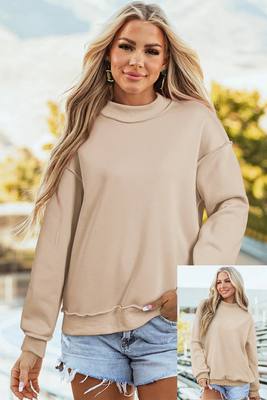 DLLS1135 - Ladies Apricot Oversize Drop Shoulder Reversible Mock Neck Sweatshirt