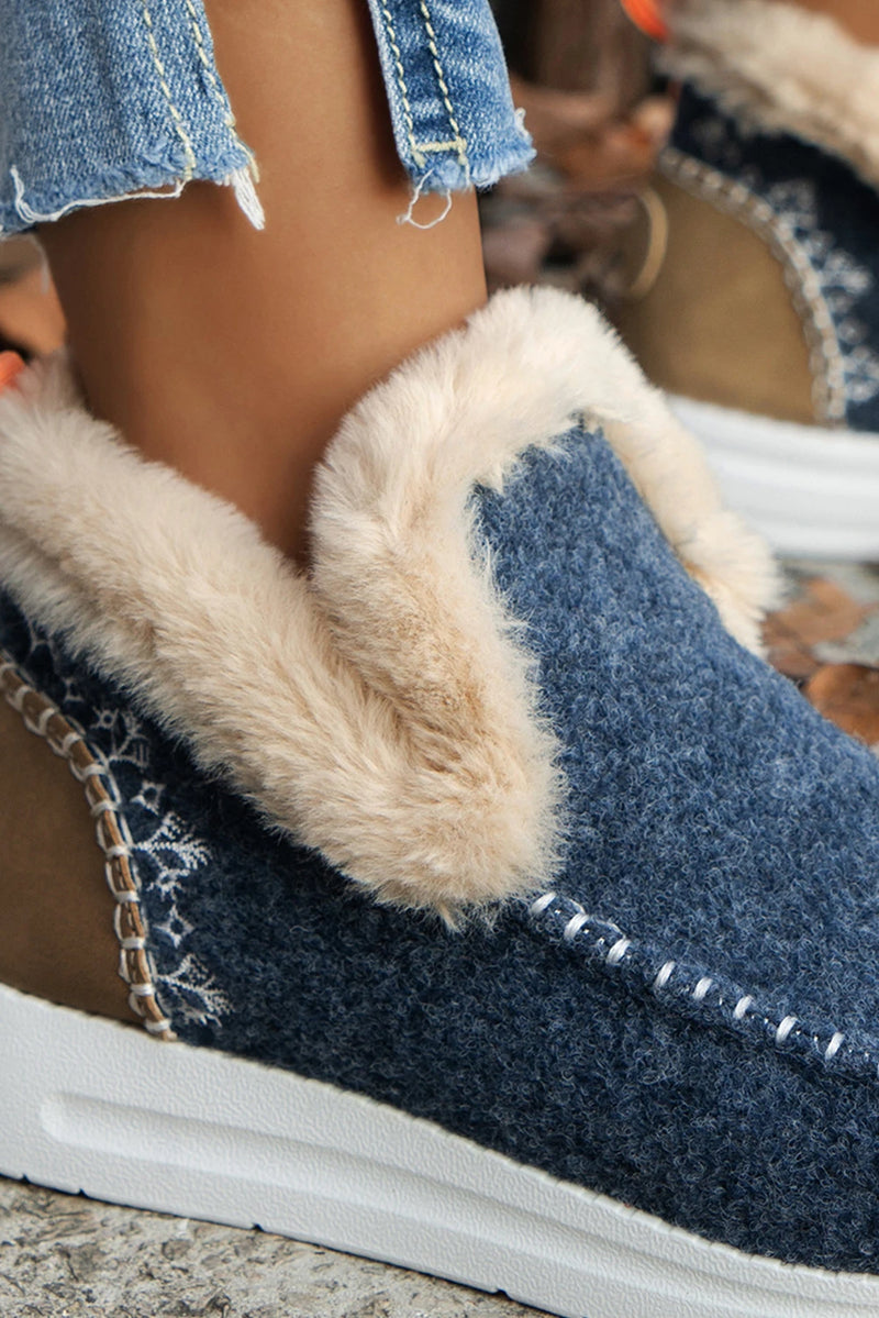 Load image into Gallery viewer, DLLSHOE 123 - Blue Suede Stitching Patchwork Plush Lined Anklet Boots
