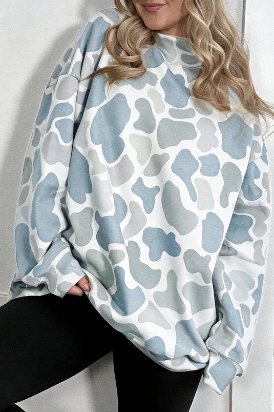 DLLS976 - Ladies Sky Blue Camouflage Western Style Pullover Sweatshirt