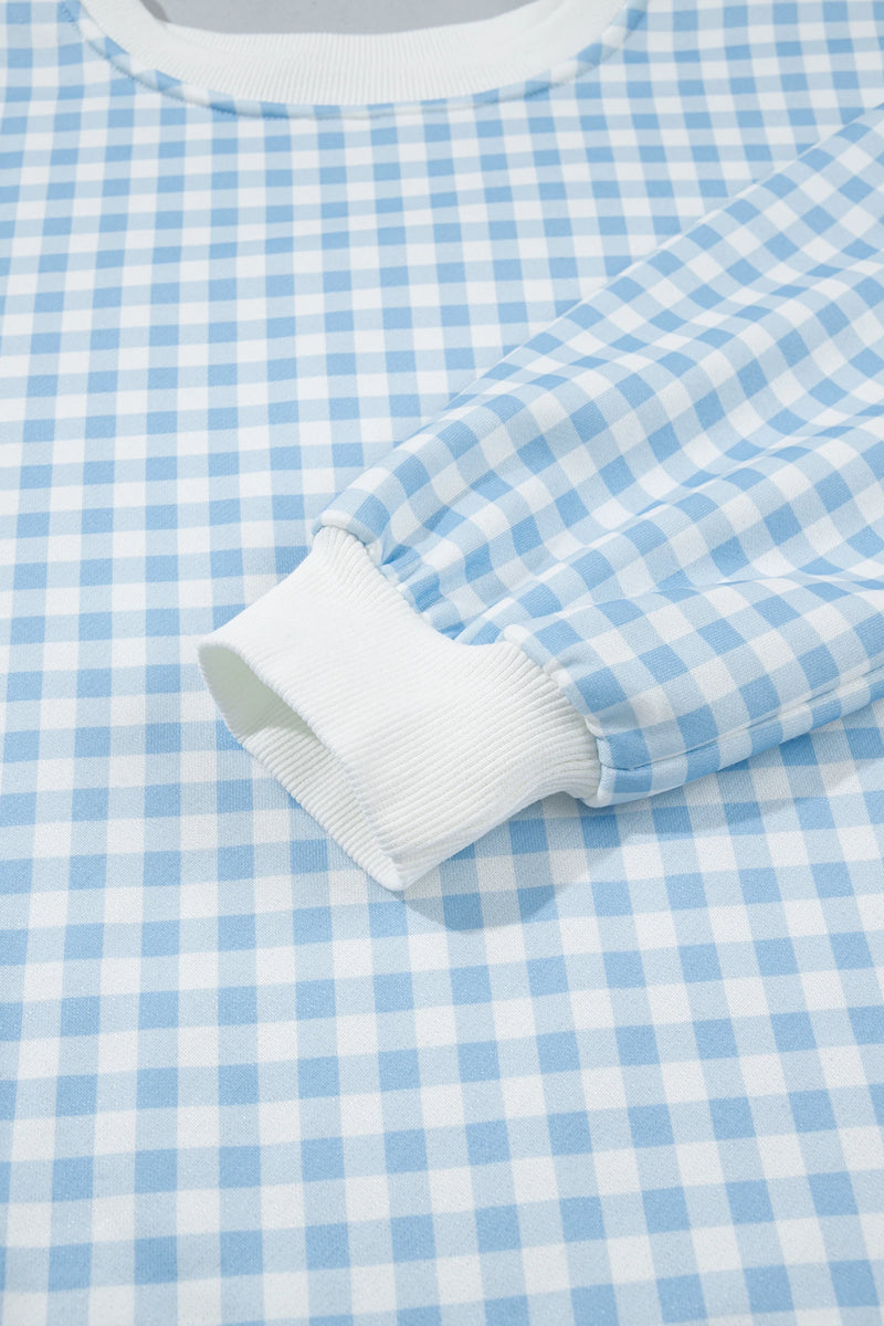 Load image into Gallery viewer, DLLS1081 - Ladies Sky Blue Plaid Baggy Pullover Drawstring Casual Shorts 2pcs Outfit
