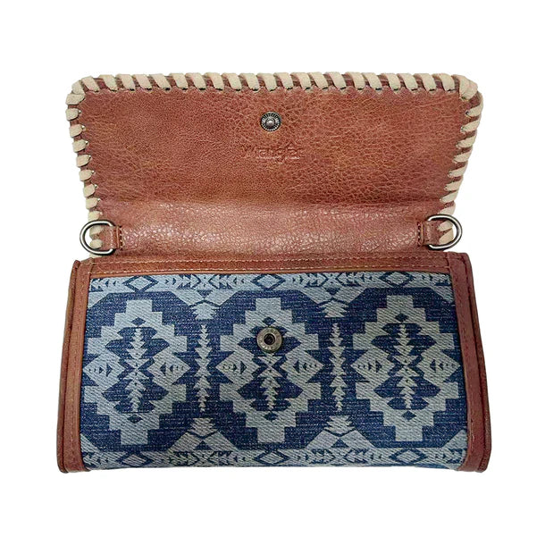 Load image into Gallery viewer, WG2212-C012JN - Wrangler Southwestern Print Wallet/Wristlet/Crossbody Bag - Jean
