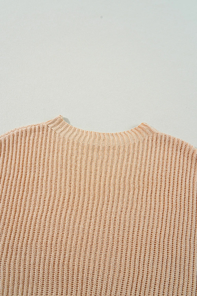 Load image into Gallery viewer, DLLS137 - Ladies Apricot Cable Knit Drop Shoulder Side Slits Loose Sweater
