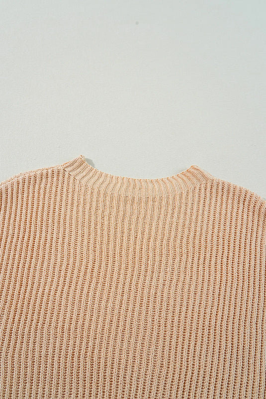 DLLS137 - Ladies Apricot Cable Knit Drop Shoulder Side Slits Loose Sweater