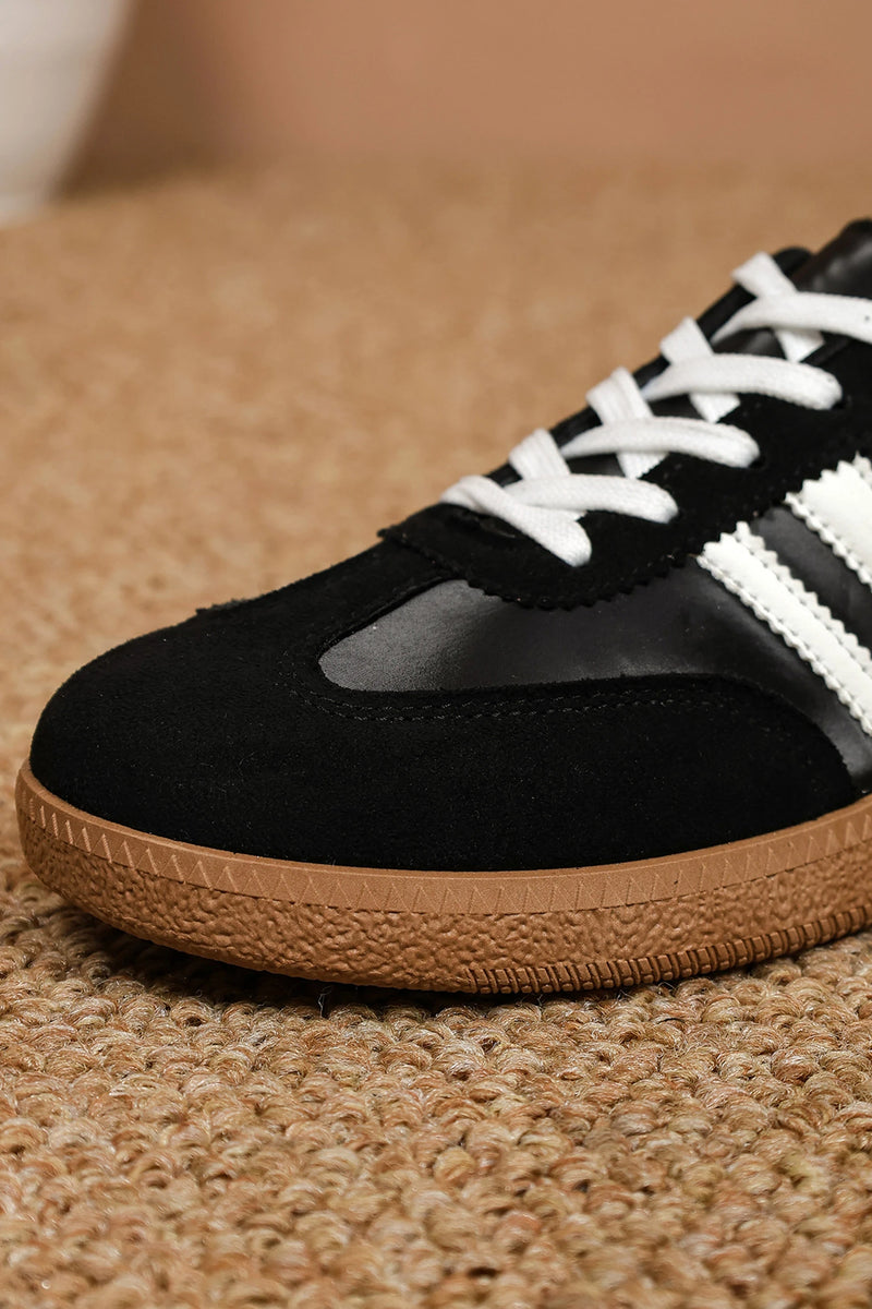 Load image into Gallery viewer, DLLSHOE 149 - Color Black PU Leather Color Block Varsity Lace Up Flat Shoes
