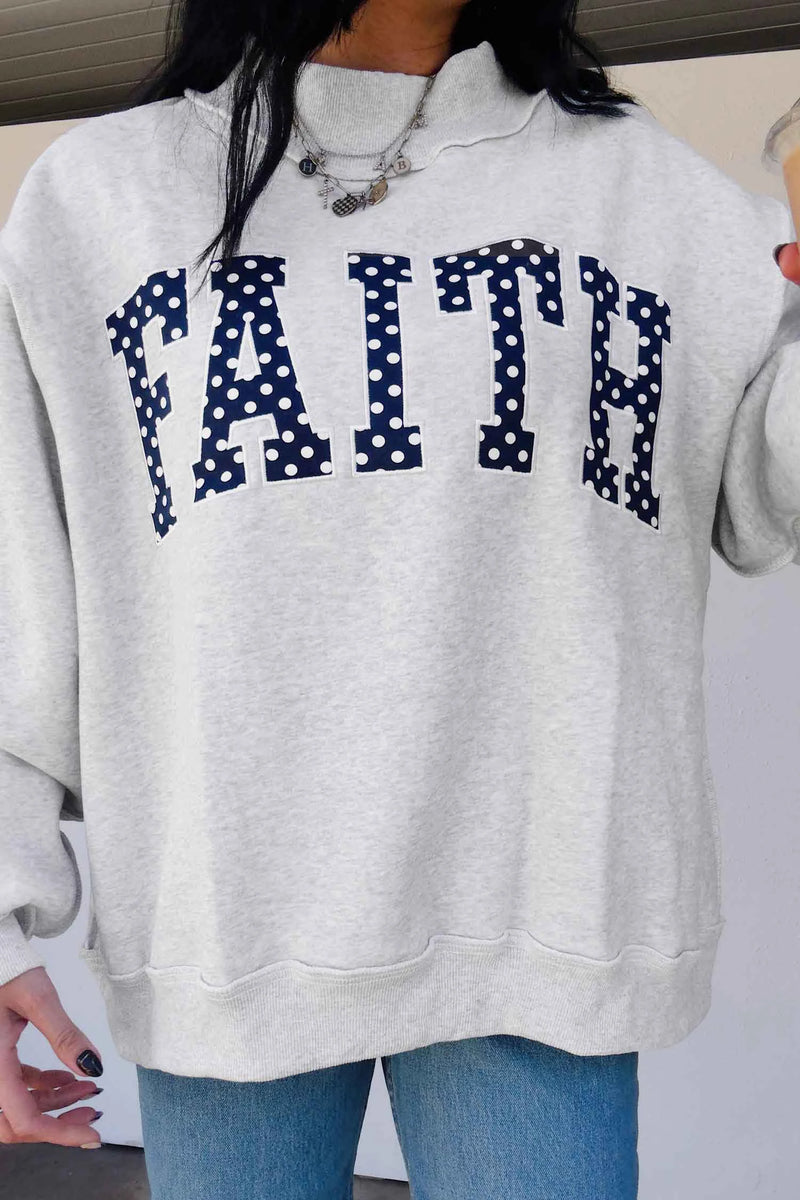 Load image into Gallery viewer, DLLS730 - Ladies Light Grey High Neck Polka Dot Slogan Printed Baggy Sweatshirt
