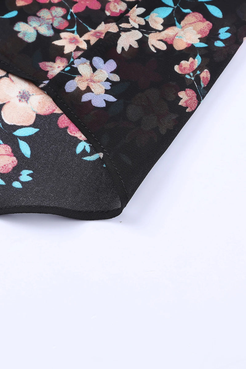 Load image into Gallery viewer, DLLS367 - Ladies Black Wildflower Print Chiffon Blouse
