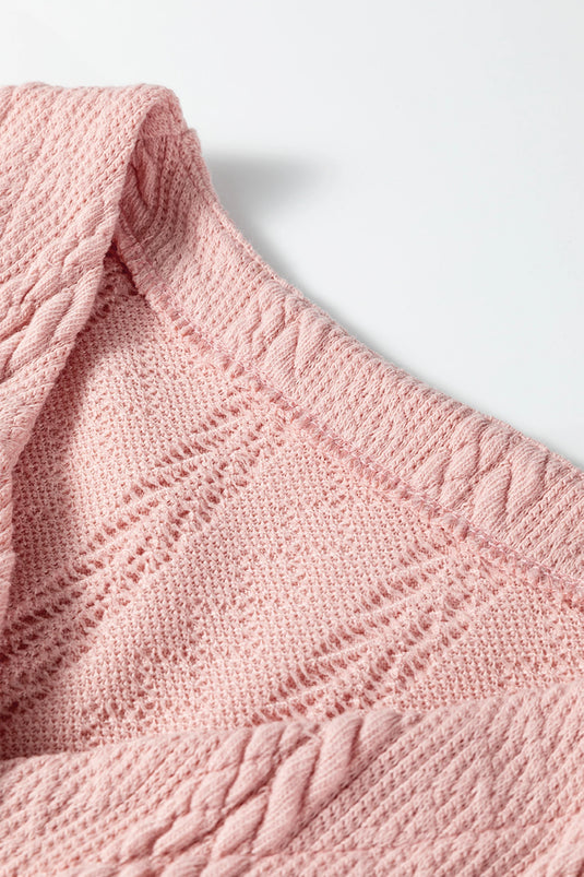 DLLS369 - Ladies Gossamer Pink Cable Knit V Neck Cardigan Shorts Set