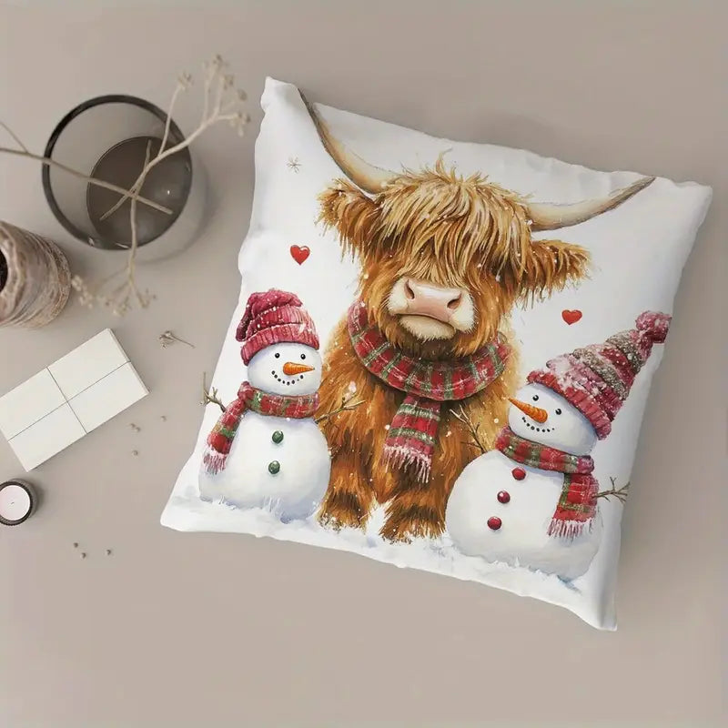 Load image into Gallery viewer, TMPL52 - Set of 2 - 18&quot; x 18&quot; Winter Highland Cow Throw Pillows
