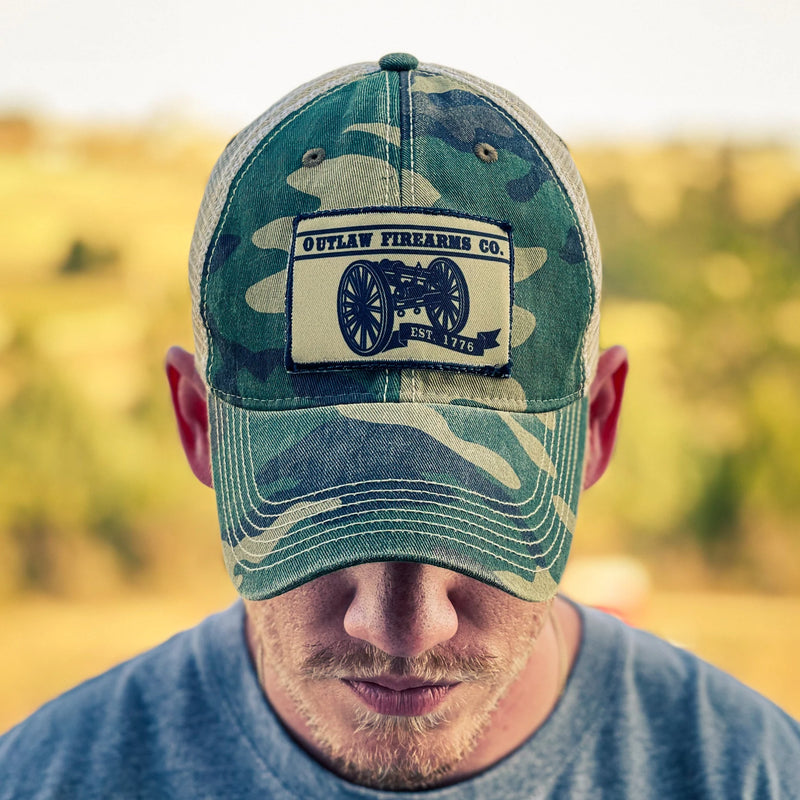 Load image into Gallery viewer, OUT5029 - Army Camo/Khaki Outlaw Firearms Co. Cap
