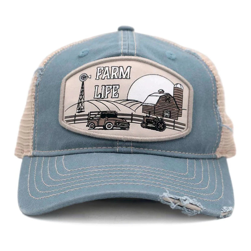Load image into Gallery viewer, CAP-122-B - Blue "Farm Life" Trucker Cap
