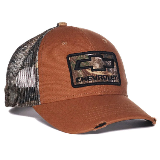 GEN18A - Chevrolet Weathered Cotton Cap With Camo Mesh