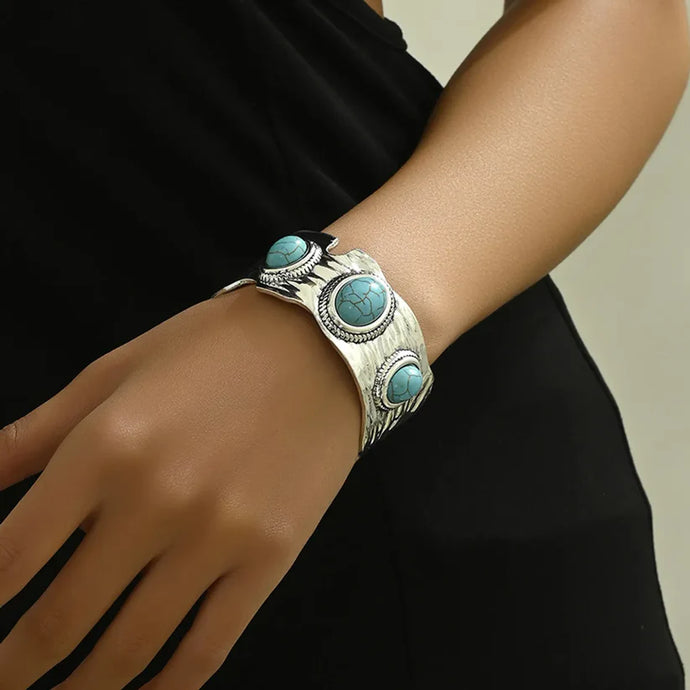 GOODBC 1 - Retro Silver Turquoise Inlay Bracelet