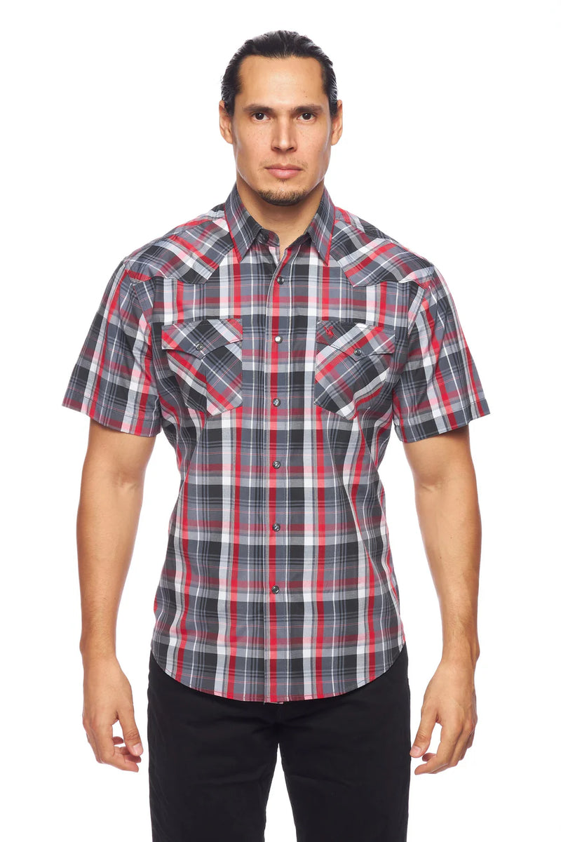 Load image into Gallery viewer, PS400S-402 - Rodeo Clothing Men's Western Short Sleeve Pearl Snaps Plaid Shirt
