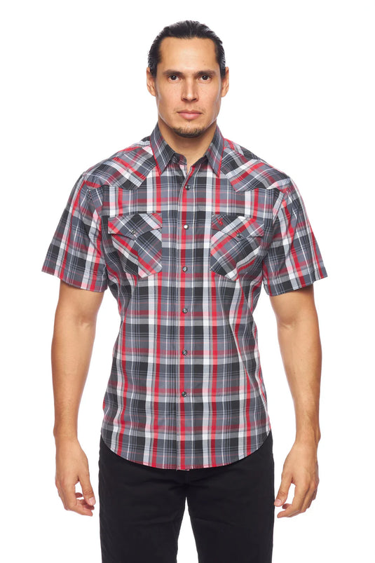 PS400S-402 - Rodeo Clothing Men's Western Short Sleeve Pearl Snaps Plaid Shirt