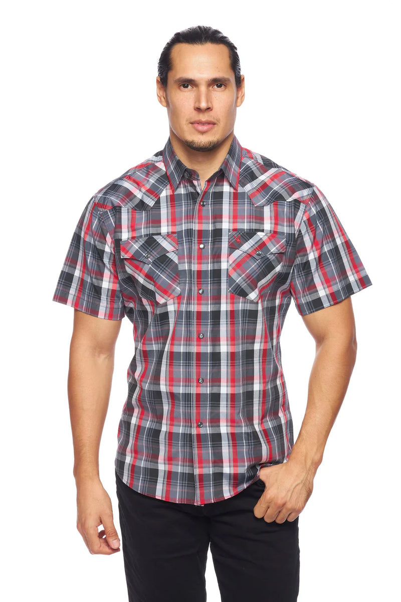 Load image into Gallery viewer, PS400S-402 - Rodeo Clothing Men's Western Short Sleeve Pearl Snaps Plaid Shirt
