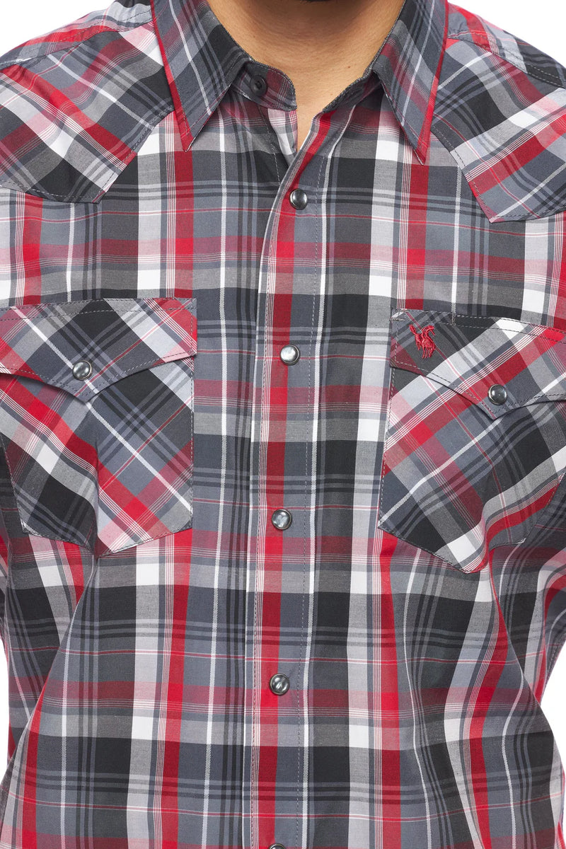 Load image into Gallery viewer, PS400S-402 - Rodeo Clothing Men's Western Short Sleeve Pearl Snaps Plaid Shirt
