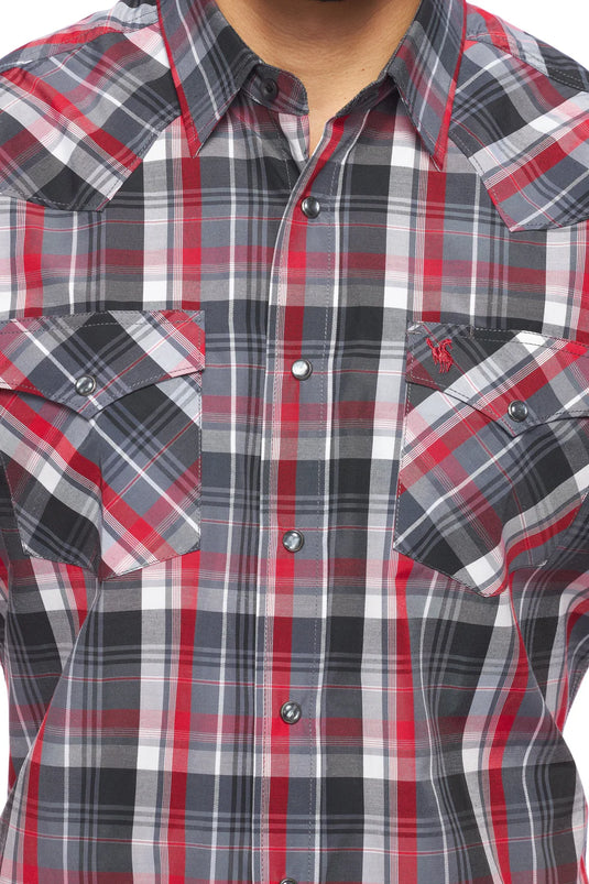 PS400S-402 - Rodeo Clothing Men's Western Short Sleeve Pearl Snaps Plaid Shirt