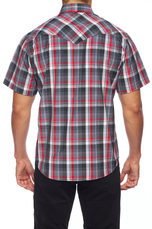 PS400S-402 - Rodeo Clothing Men's Western Short Sleeve Pearl Snaps Plaid Shirt
