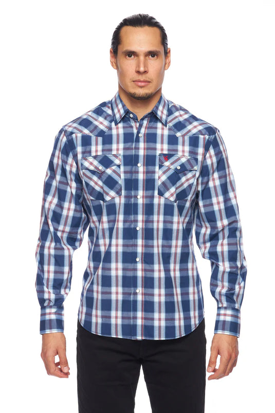 PS400-403 - Rodeo Clothing Men's Western Long Sleeve Pearl Snap Plaid Shirt