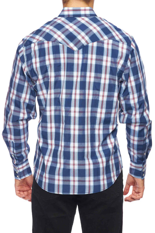 PS400-403 - Rodeo Clothing Men's Western Long Sleeve Pearl Snap Plaid Shirt