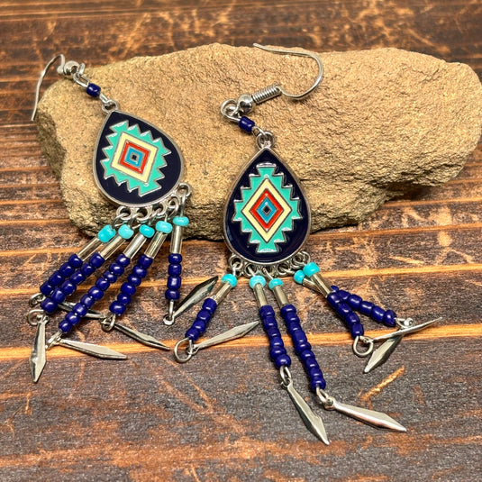TMER90 - Aztec Design Drop Earrings
