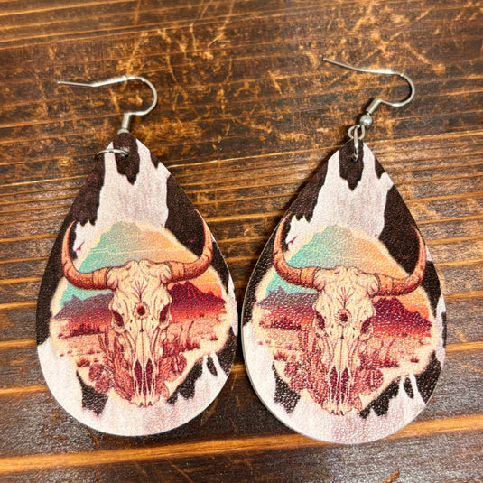 TMER86 - Double Sided PU Leather Cow Earrings