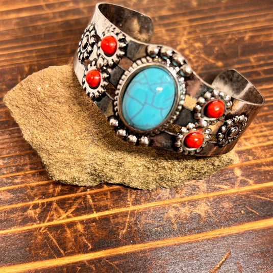 TMBC44 - Multi Colored Stones Open Bracelet