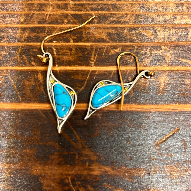 Load image into Gallery viewer, TMER50 - Abstract Swan Earrings w/Turquoise Detail
